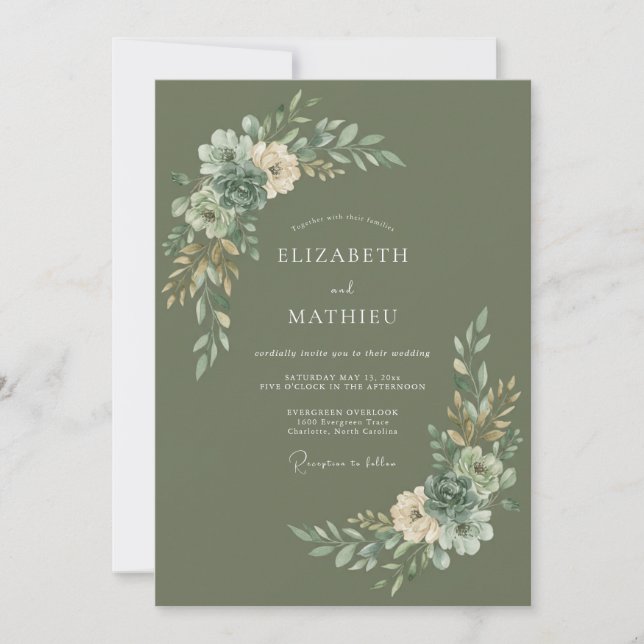 Invitación Boda con Acento de Flor de Salvia (Anverso)