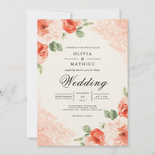 Invitación Boda con Acento Floral de Coral Suave