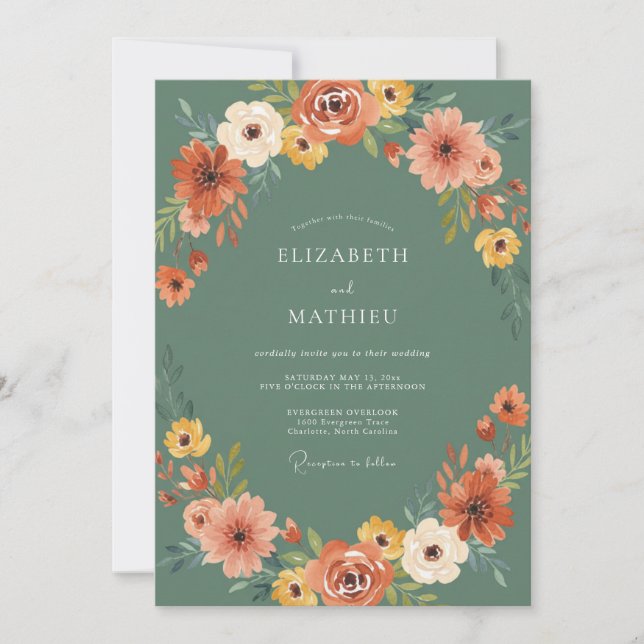 Invitación Boda con Acento Floral Verde (Anverso)