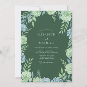 Invitación Boda con Acento Floral Verde Esmeralda