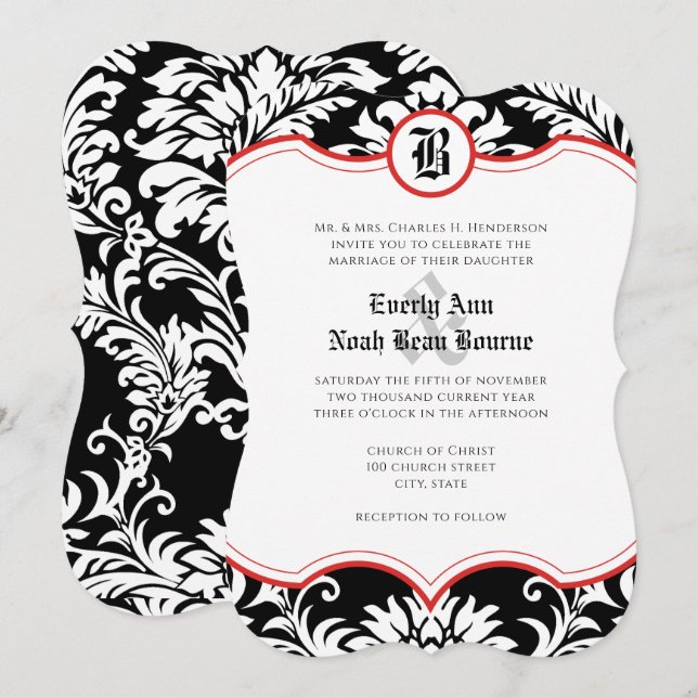 Invitación Boda con Acentos Rojos del Renacimiento Medieval D (Anverso / Reverso)