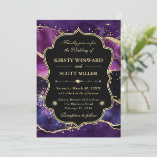 Invitación Boda con Acentuados Toques de Dorado y Purpura de 
