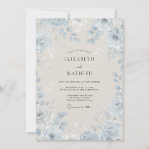 Invitación Boda con Acero Azul y Pétalo Pintado