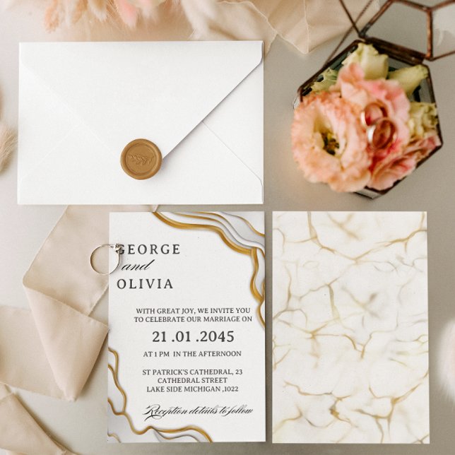Invitación Boda con Acuarela Abstracta de Plata y Oro (Subido por el creador)