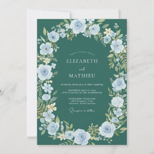 Invitación Boda con Acuarela de Agua Azul Turquesa Profundo