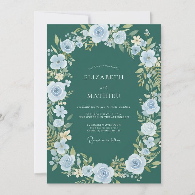 Invitación Boda con Acuarela de Agua Azul Turquesa Profundo (Anverso)
