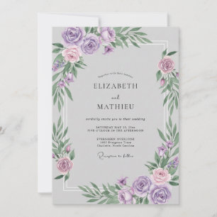 Invitación Boda con Acuarela de Agua de Lila Plateado