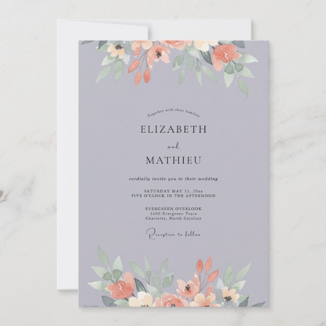 Invitación Boda con Acuarela de Albaricoque Malva (Anverso)