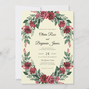 Invitación Boda con Acuarela de Burgundy Profundo