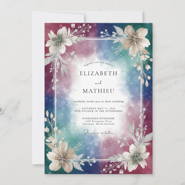 Invitación Boda con Acuarela de Ciruela Índigo (Anverso)