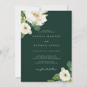 Invitación Boda con Acuarela de Floral Marfil Verde 