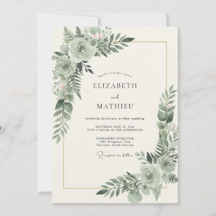 Invitación Boda con Acuarela de Follaje Celadón