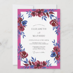Invitación Boda con Acuarela de Fuchsia Cobalto