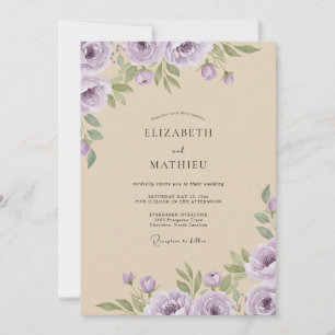 Invitación Boda con Acuarela de Lila y Crema
