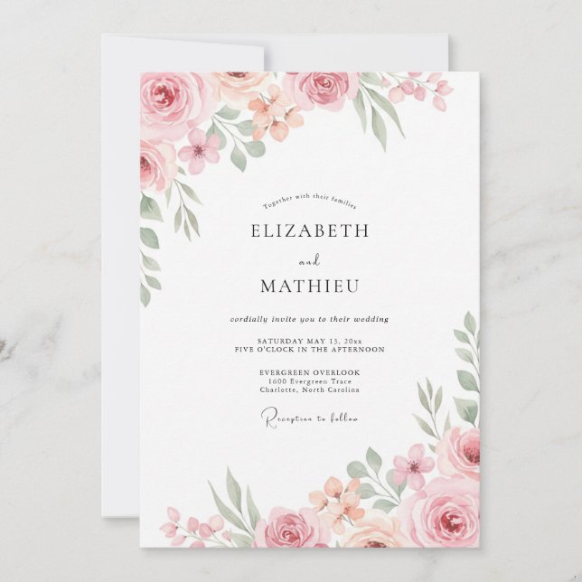 Invitación Boda con Acuarela de Melocotón Suave (Anverso)