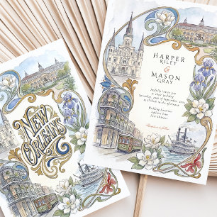 Invitación Boda con Acuarela de Monumentos de Nueva Orleans