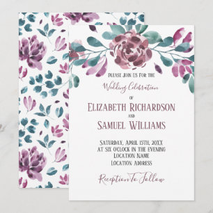 Invitación Boda con Acuarela de Peonía Violeta Púrpura