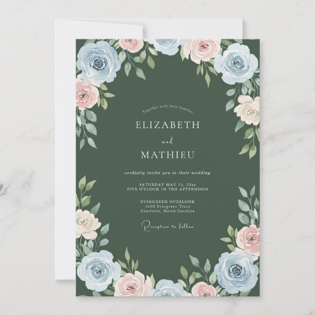 Invitación Boda con Acuarela de Rosa Polvorienta (Anverso)
