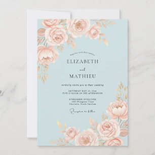 Invitación Boda con Acuarela de Rosa Rubor Melocotón