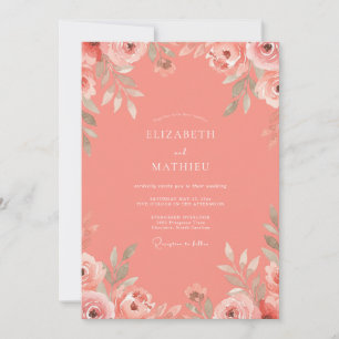 Invitación Boda con Acuarela Floral Coral Blush