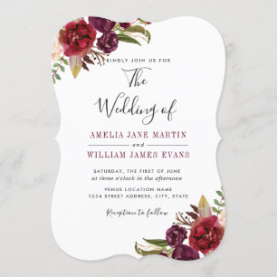 Invitación Boda con Acuarela Floral de Borgoña y Marsala