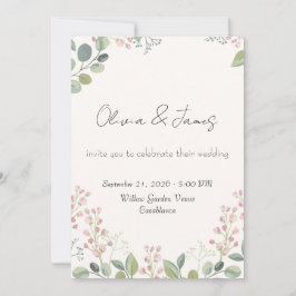 Invitación Boda con Acuarela Floral de Eucalipto y Rosa 