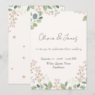 Invitación Boda con Acuarela Floral de Eucalipto y Rosa 