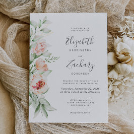Invitación Boda con acuarela floral y tono melocotón rosado