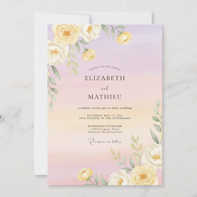 Invitación Boda con Acuarela Ligera de Lavanda (Anverso)