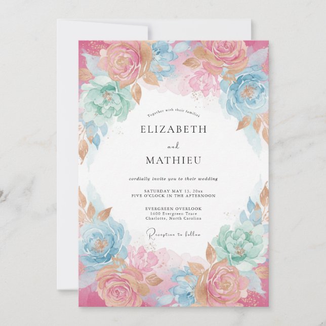 Invitación Boda con Acuarela Ligera Rosa Rubor (Anverso)