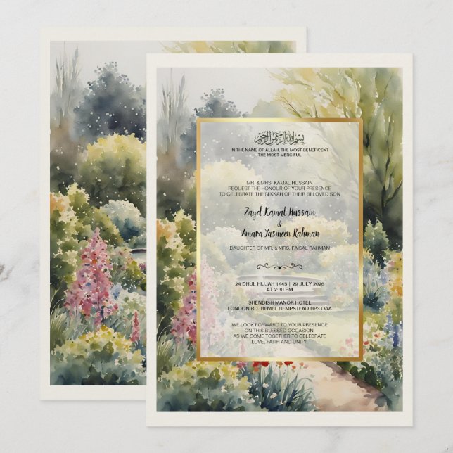 Invitación Boda con acuarela personalizada de Shendish Manor (Anverso / Reverso)