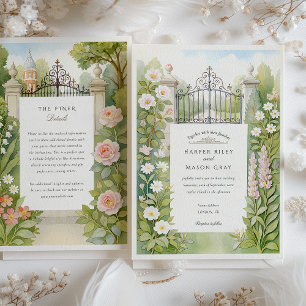 Invitación Boda con Acuarela Puertas de Hierro y Flores en Lo