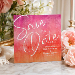Invitación Boda con acuarela rosa caliente y naranja