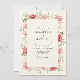 Invitación Boda con Acuarela Rosa Rosado
