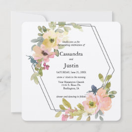 Invitación Boda con acuarela rosada y limón