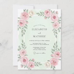 Invitación Boda con Acuarela Suave de Rosa y Espuma de Mar