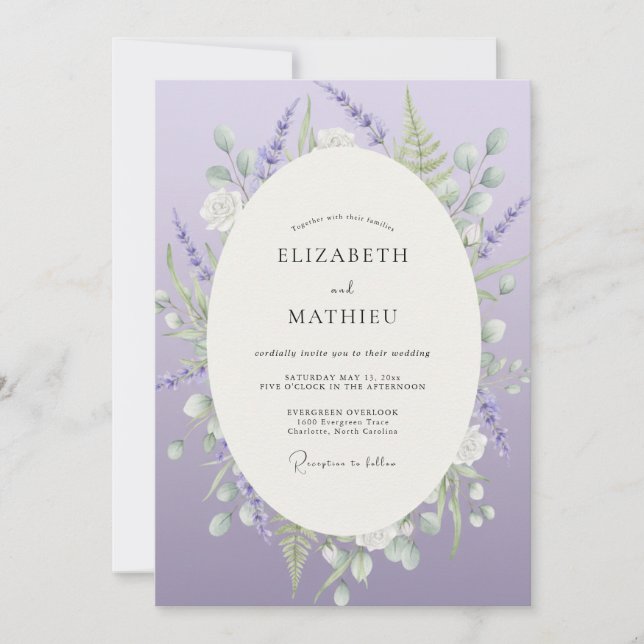 Invitación Boda con Acuarela Violeta de Lujo (Anverso)