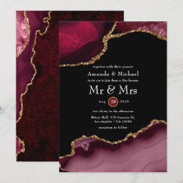 Invitación Boda con ágata de color burdeos y dorado