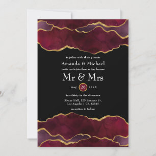 Invitación Boda con ágata de color burgundy y dorado