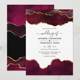Invitación Boda con ágata de color burgundy y dorado