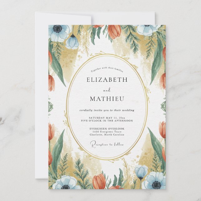 Invitación Boda con Amapola Azul Arcilla (Anverso)