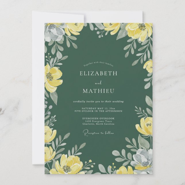 Invitación Boda con Amapola Verde Cazador (Anverso)