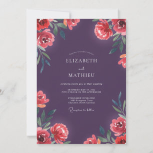 Invitación Boda con Amapolas Moradas Profundas