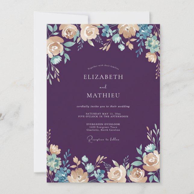 Invitación Boda con ambiente sombrío de Deep Purple (Anverso)