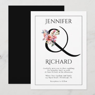 Invitación Boda con ampersand y rododendro rosa melocotón