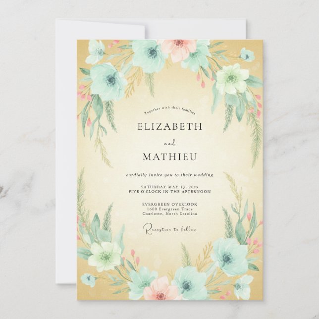 Invitación Boda con Anémona Acuática Champán (Anverso)