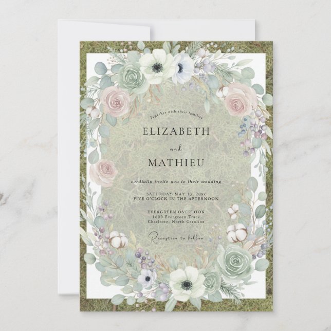 Invitación Boda con Anémona Rosa Oliva (Anverso)