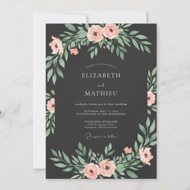 Invitación Boda con Arco Botánico Coral Blush (Anverso)