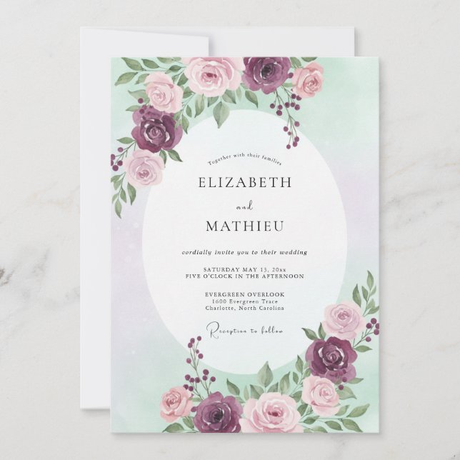 Invitación Boda con Arco Botánico de Flor de Ciruelo (Anverso)