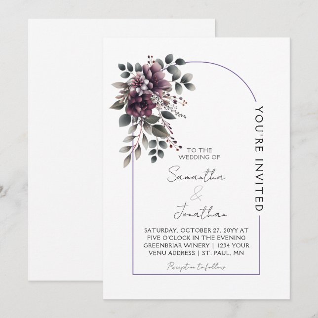 Invitación Boda con Arco de Borgoña y Salvia | Invi (Anverso / Reverso)